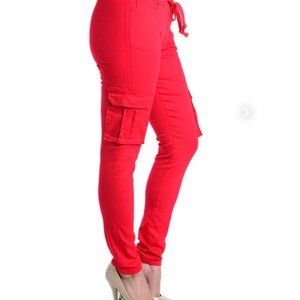 American Bazi - NWT - WOMEN'S SOLID SKINNY CARGO JOGGER PANTS in RED - Size 3XL